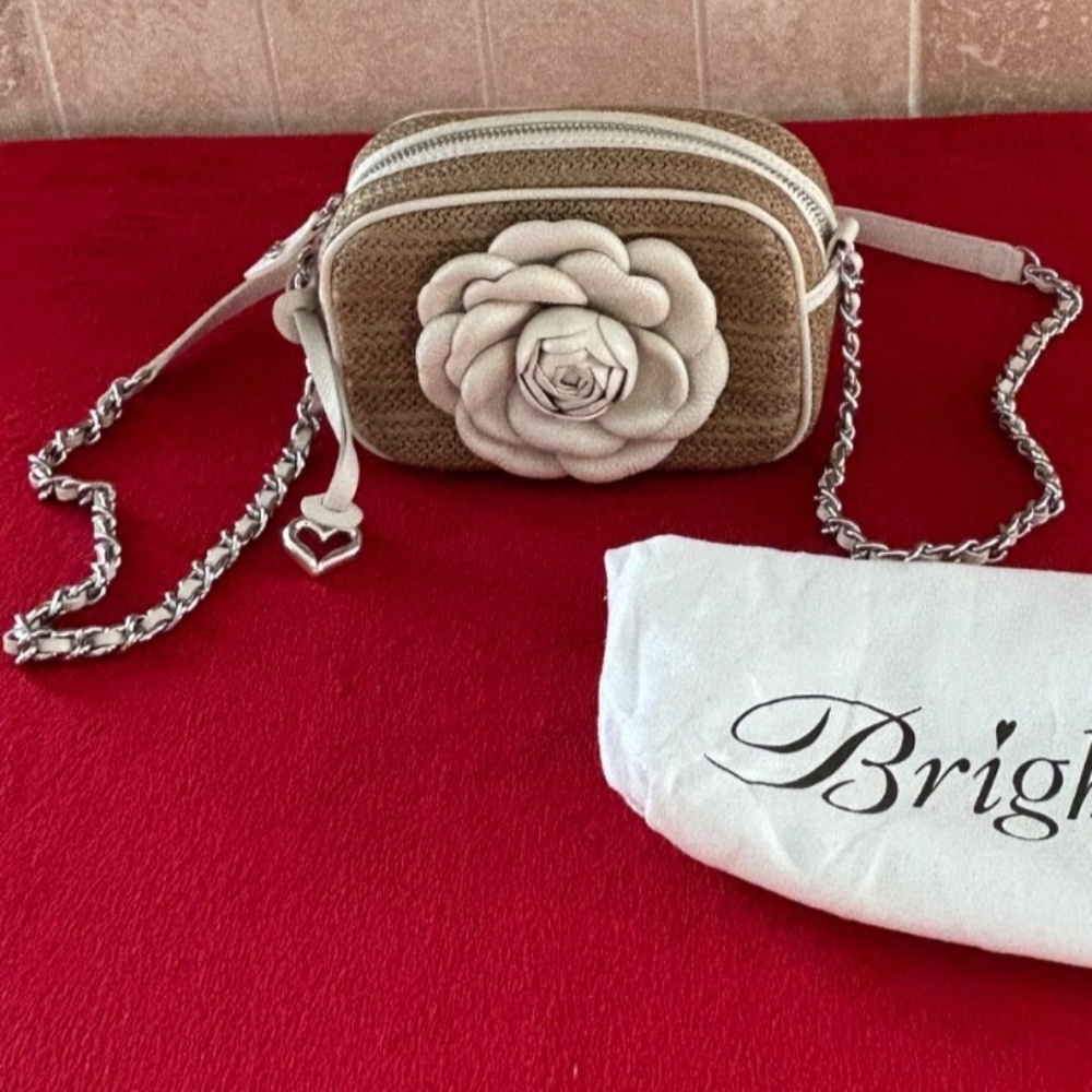 BRIGHTON STRAW ROSIE WHITE CAMERA BAG CELL PHONE CROSSBODY EUC - Picture 2 of 12
